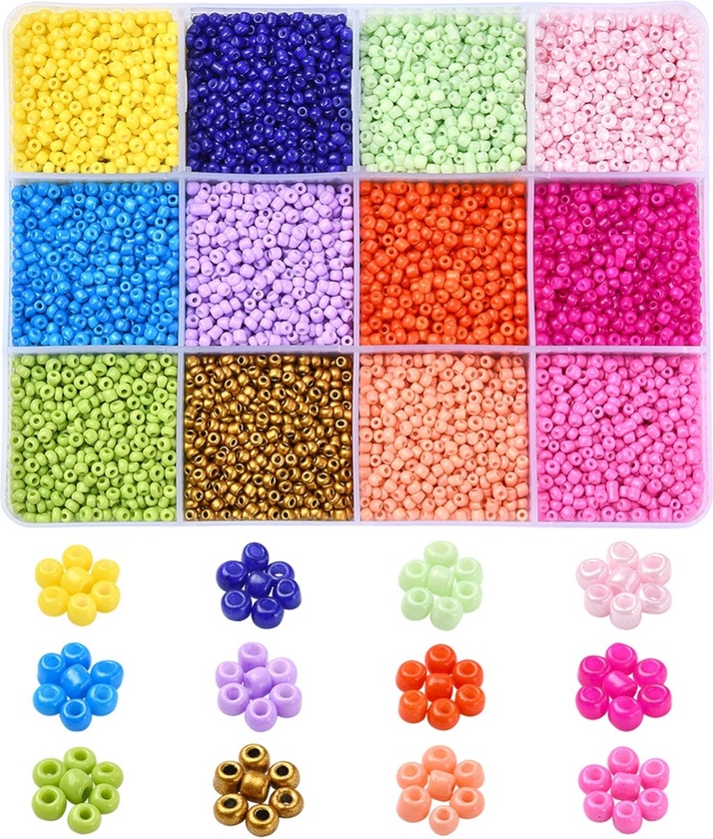 Rocailles kralen, glaskralen 2mm, vrolijke kralen, zomerse kralen, unieke kralen mix van 15000+ stuks , regenboogkleuren – Glaskralen, rocailles - Zelf sieraden maken, DIY